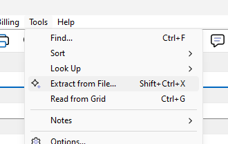 Help: Tools → Extract from File